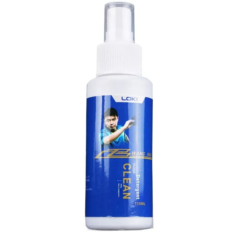 110ml bottle of table tennis rubber cleaning liquid with a sponge applicator for racket maintenance