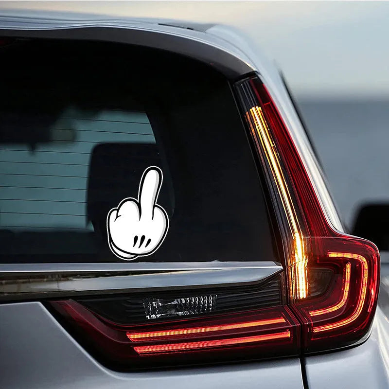 Waterproof middle finger car sticker in 180 x 115mm for window glass and bumper, paper material, single sticker