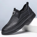 Men's solid colour casual leather shoes in black and brown with round toe design
