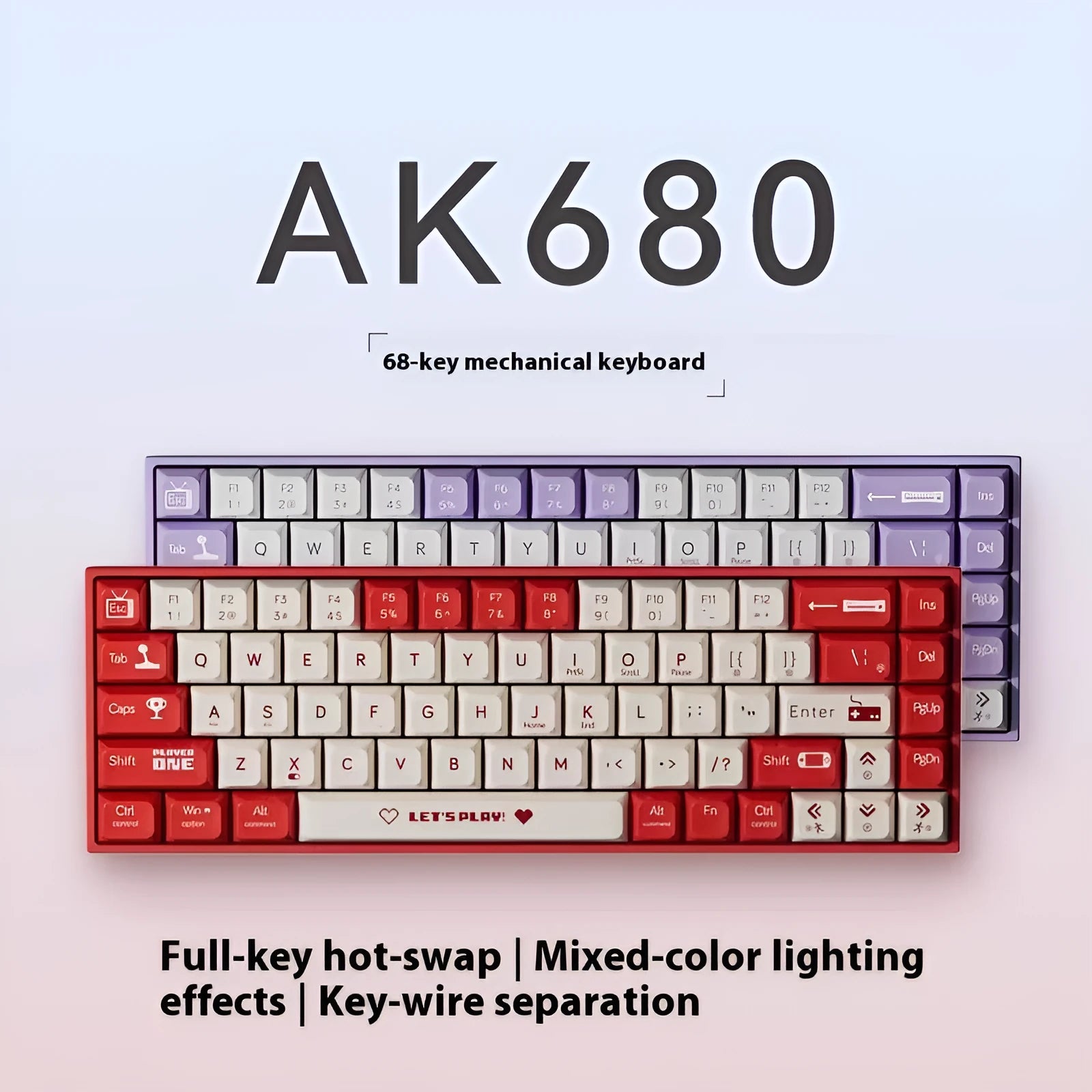 AJAZZ AK680 wired hot-swappable mechanical gaming keyboard in red and white colour scheme.