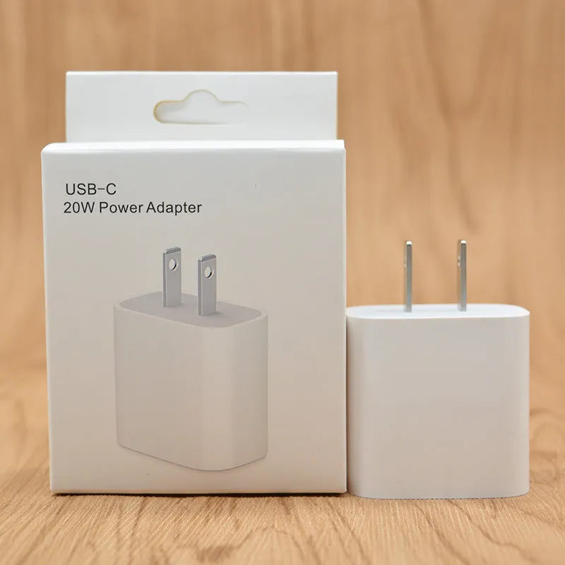 White 20W PD charger with USB-C port and international plug adapters