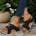 Women's platform sandals with fish mouth scaffold design in navy blue, brown, white, or black.