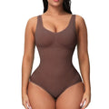 Seamless nylon women's bodysuit for waist support and body sculpting in green colour.