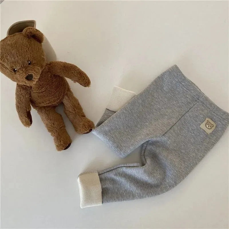 Girls' fleece-lined high-waist leggings in beige, black, brown and grey colours with wool lining