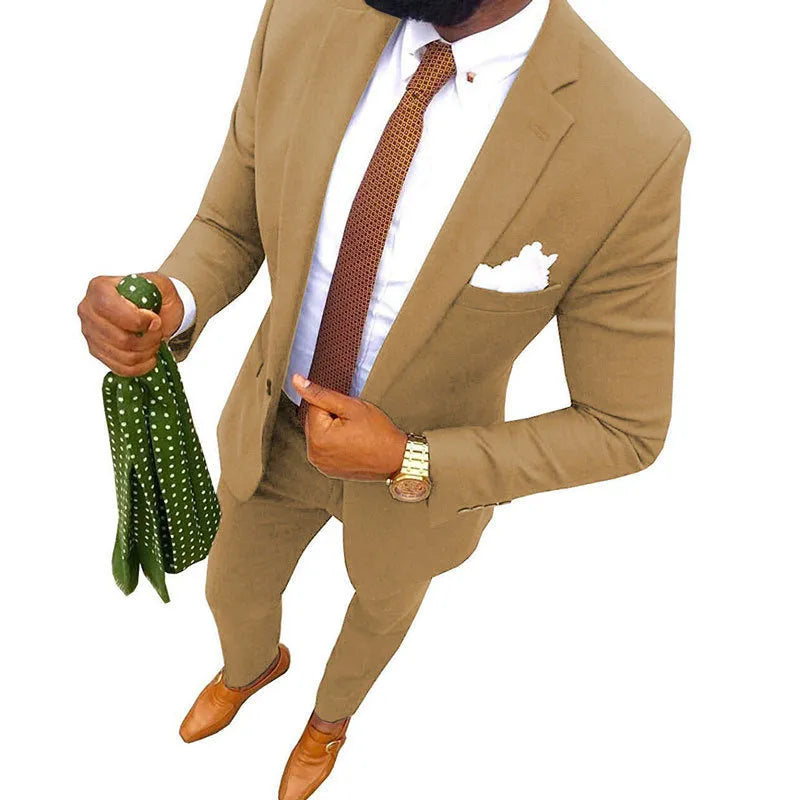 Men's cotton suit in multiple colours including purple, black, red, wine red, blue, gray, green, khaki, dark green, brown, dark blue, beige, white, dark purple, light purple, and pink options