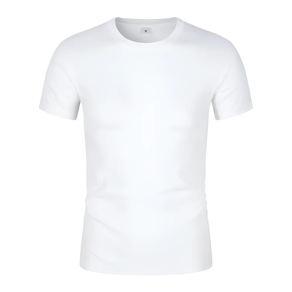 Men's CVC cotton short-sleeved round neck T-shirt in white and black solid colours