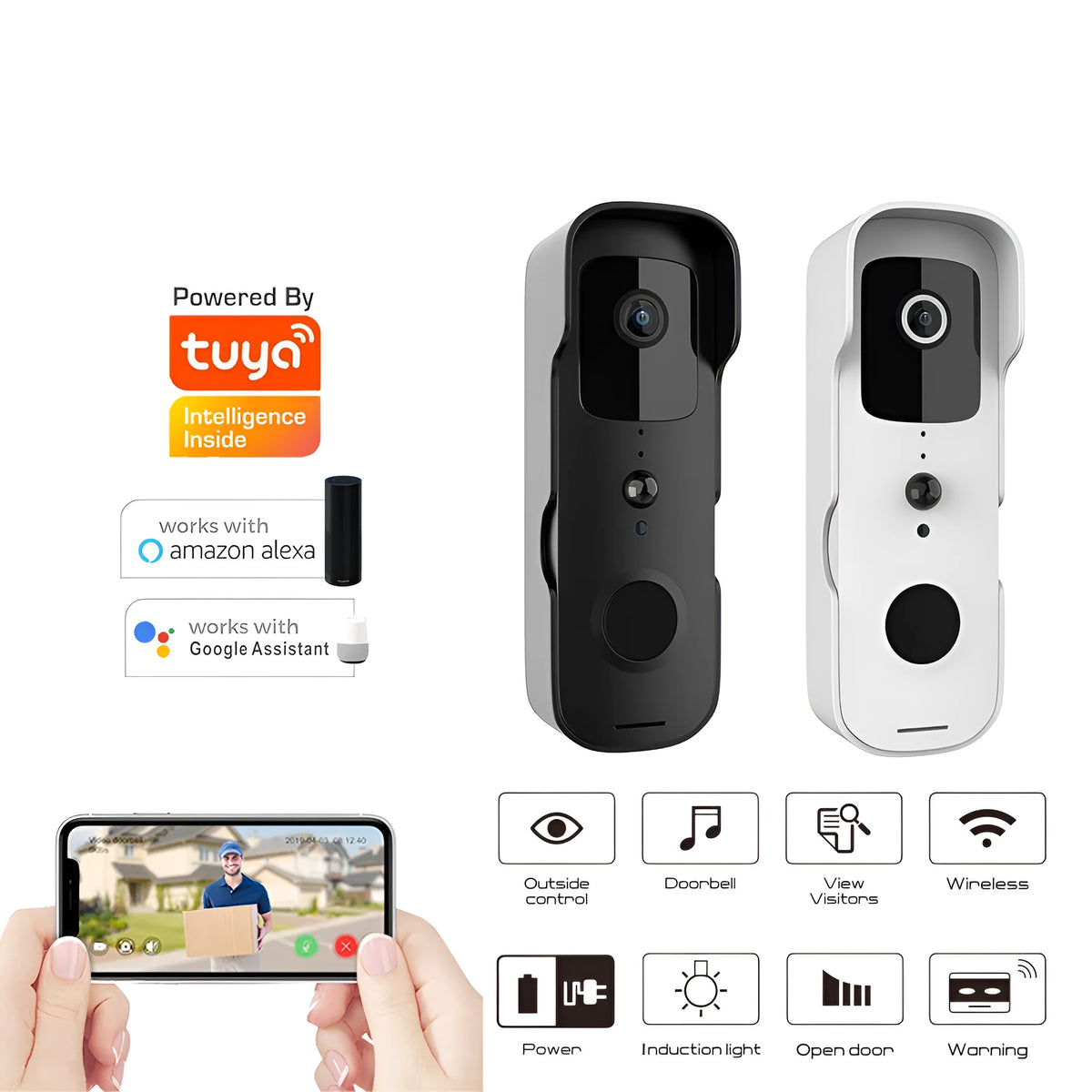 WiFi video doorbell intercom with 720P 1080P mobile monitoring, ABS body, 50M infrared