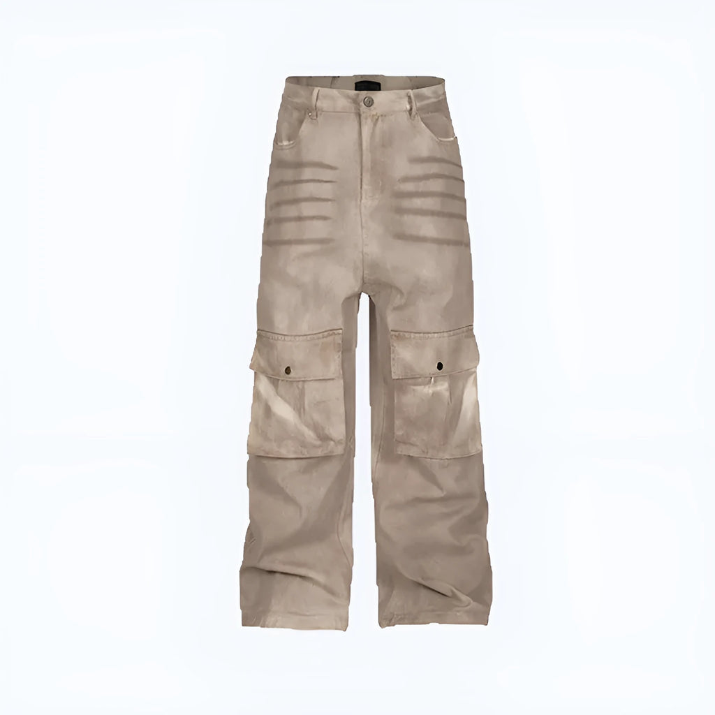 Marble dark straight loose A-line cotton denim trousers for teenage leisure wear