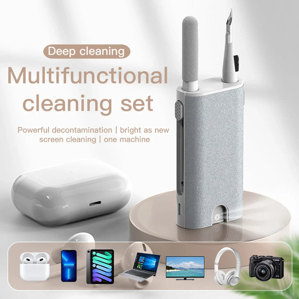 Premium 5-in-1 screen cleaning kit with brush, metal tip, and flocking sponge for phones, tablets, laptops, and earbuds