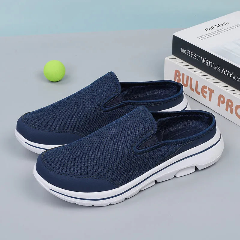 Breathable mesh couple's toe holder slippers in a solid colour, showing the low-top and oversleeve design.