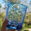 Crystal glass hand carved whiskey shot glass in crane water blue sky blue colour 90x100mm
