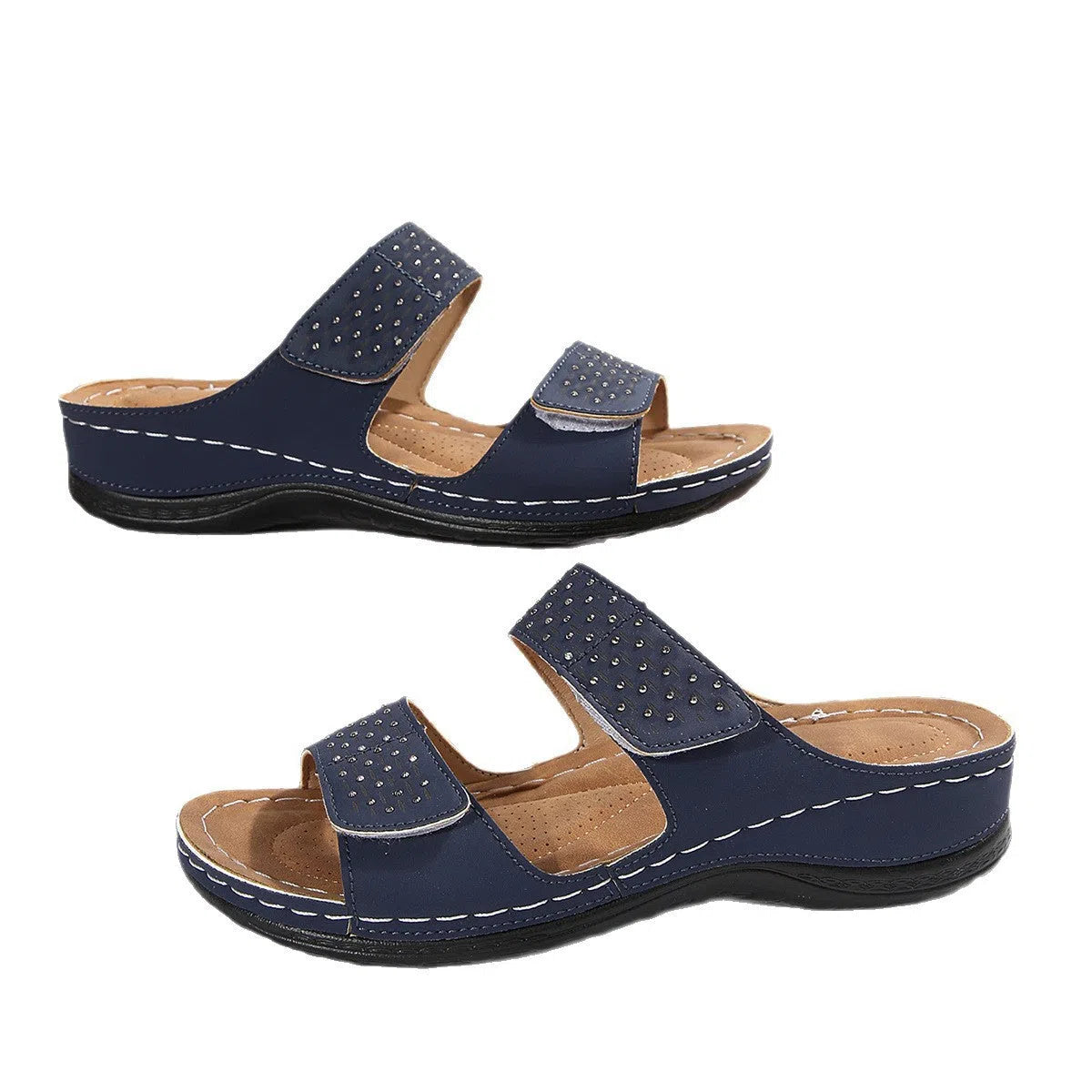 Women's plus-size open-toe wedge sandals with hollowed-out synthetic PU upper, black colour