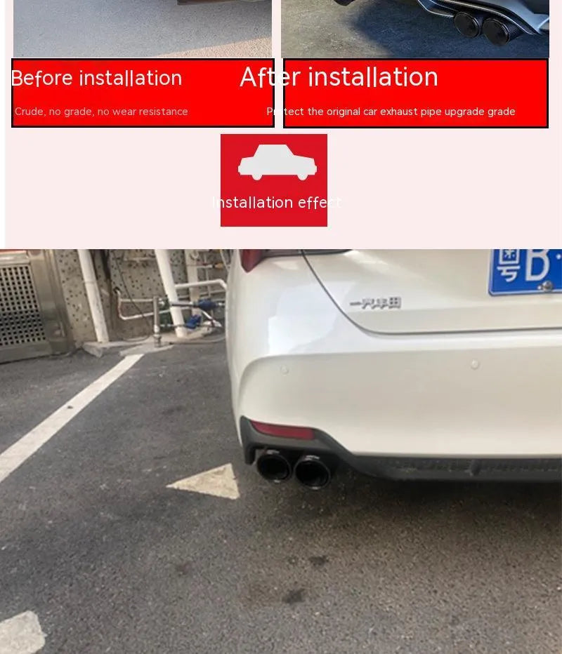 Black carbon fibre car exhaust pipe with dual outlet design showing 250mm length