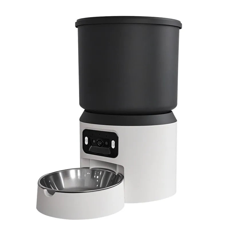 4 litre smart pet feeder with mobile app showing remote scheduling interface