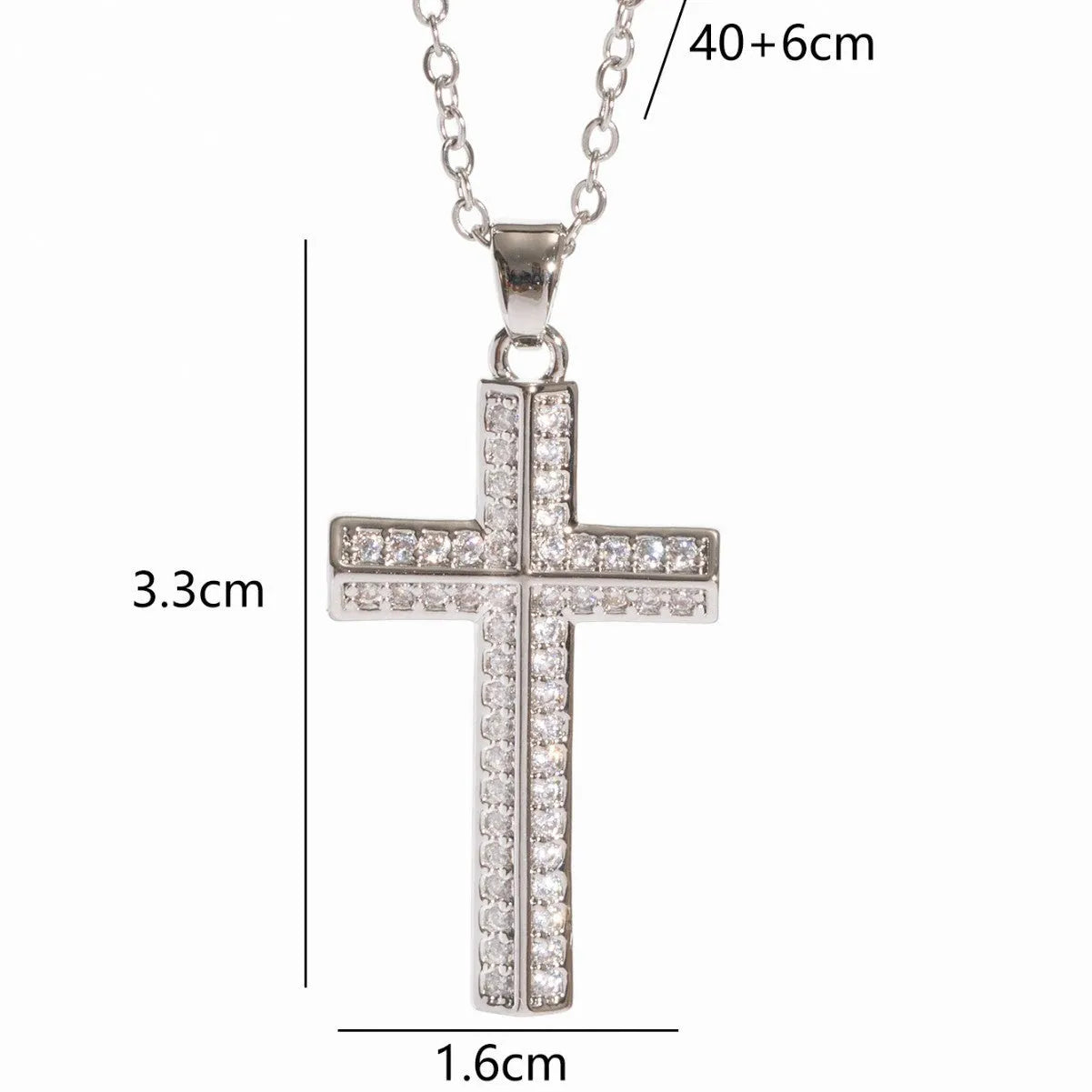 Real gold electroplated cross necklace with micro inlaid zircon on copper pendant and O-ring chain