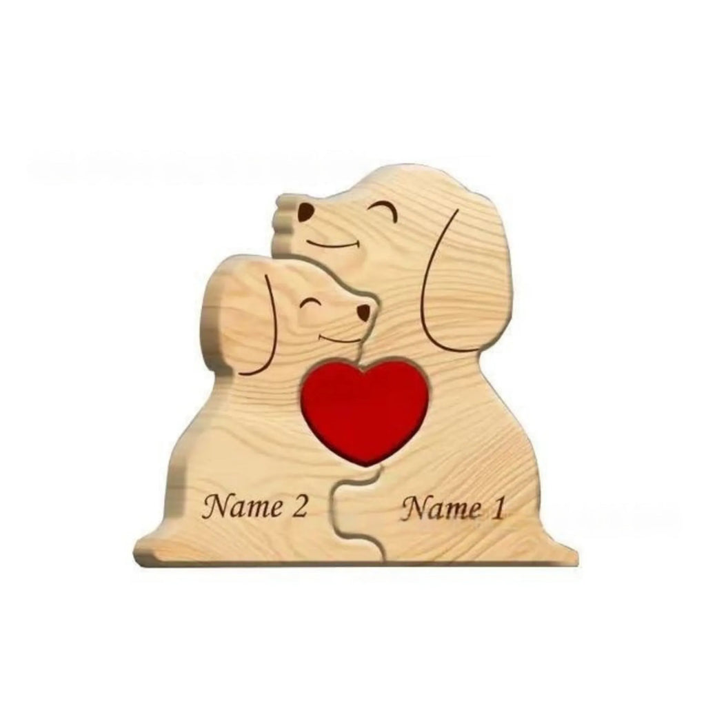 Personalized wooden dog-shaped ornament in modern minimalist style, available in four style options