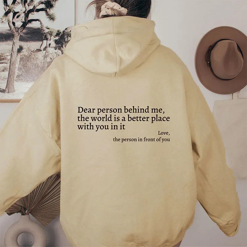 Women's plush letter printed kangaroo pocket drawstring hoodie in polyester, available in multiple colours