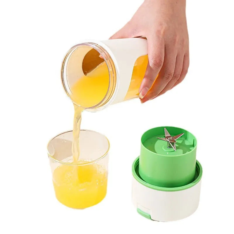 Portable electric juicer blender with USB charging in blue, green or orange colours showing 400ml capacity cup
