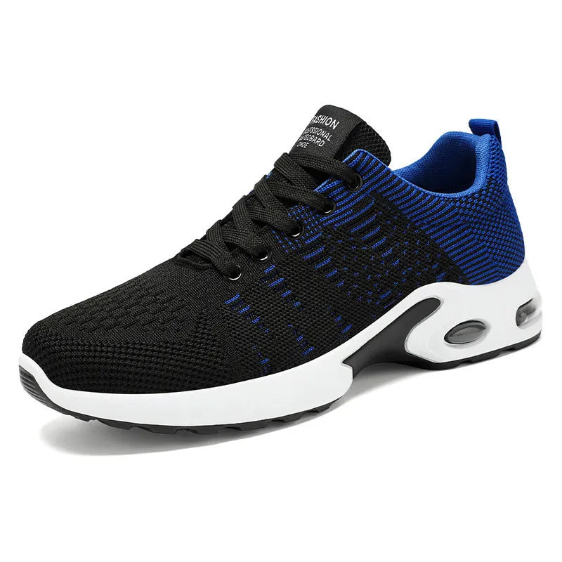 Men's low-top black and grey casual sneakers with breathable mesh upper and flat sole