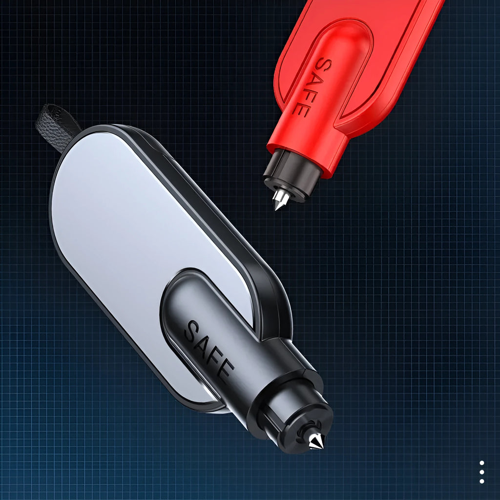 Two-in-one emergency safety hammer window breaker and seatbelt cutter in ABS aluminium alloy A3 Red