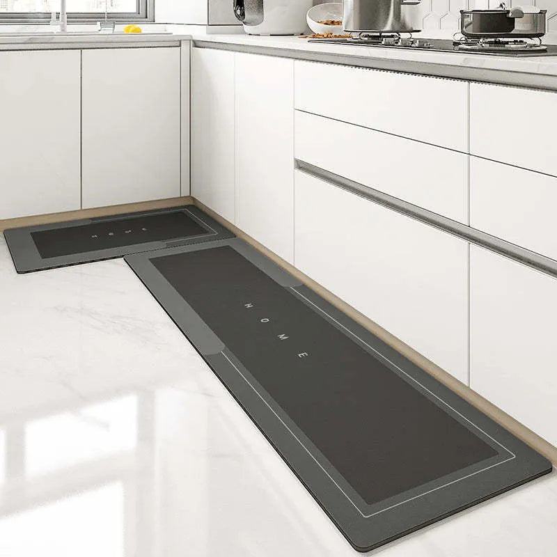 Blended machine-woven floor mat shown in blue, available in oval and rectangle shapes and three sizes.