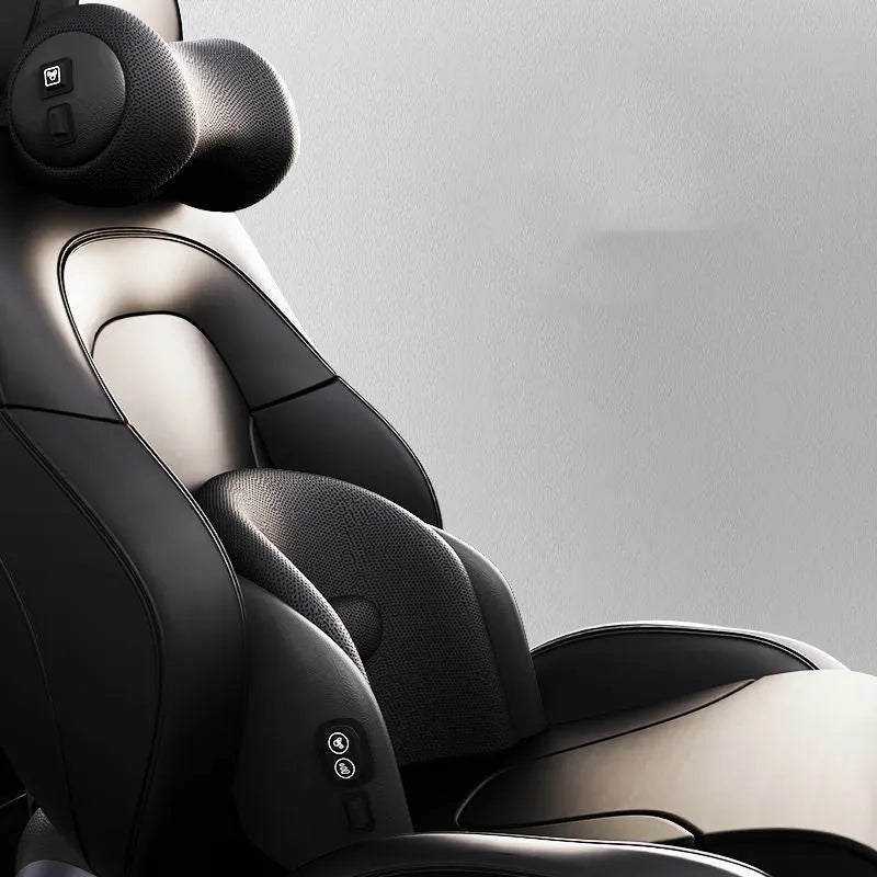 Car massage cushion with headrest attachment on vehicle seat