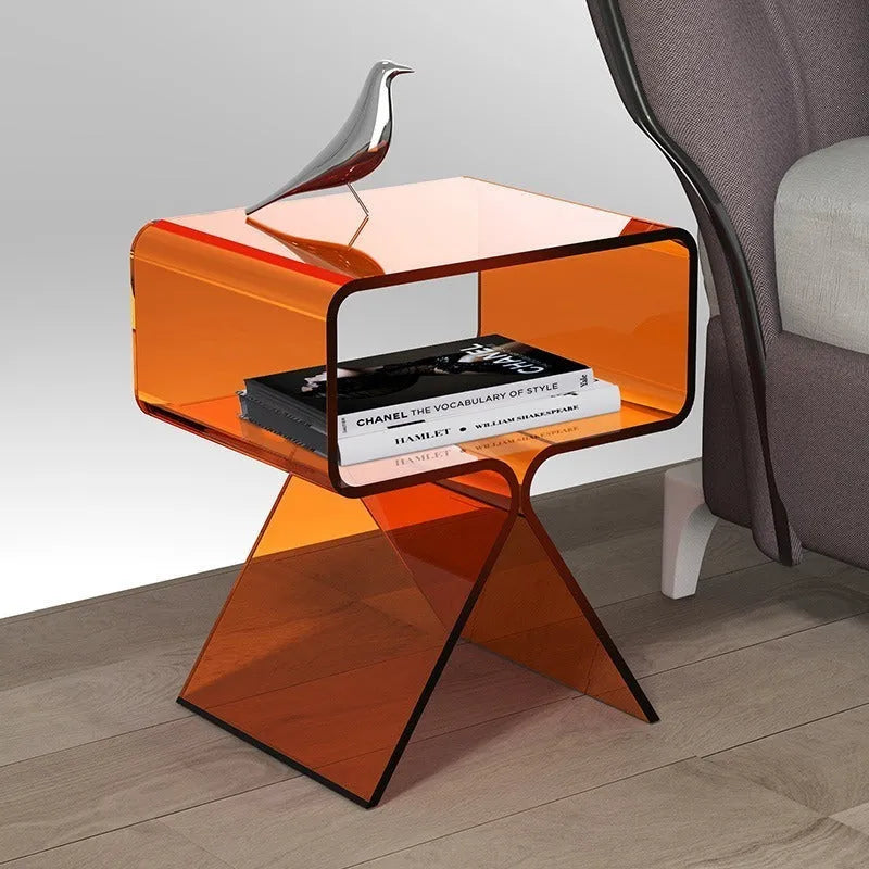 Transparent acrylic side table, 39 x 30 x 45 cm, in transparent white or black for living room sofa and tea use