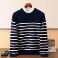 Men's round neck long sleeve wool sweater in white, light blue or dark blue, sizes S to XXXL