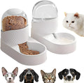 White gravity cat feeder and water dispenser set with wave design on a table.
