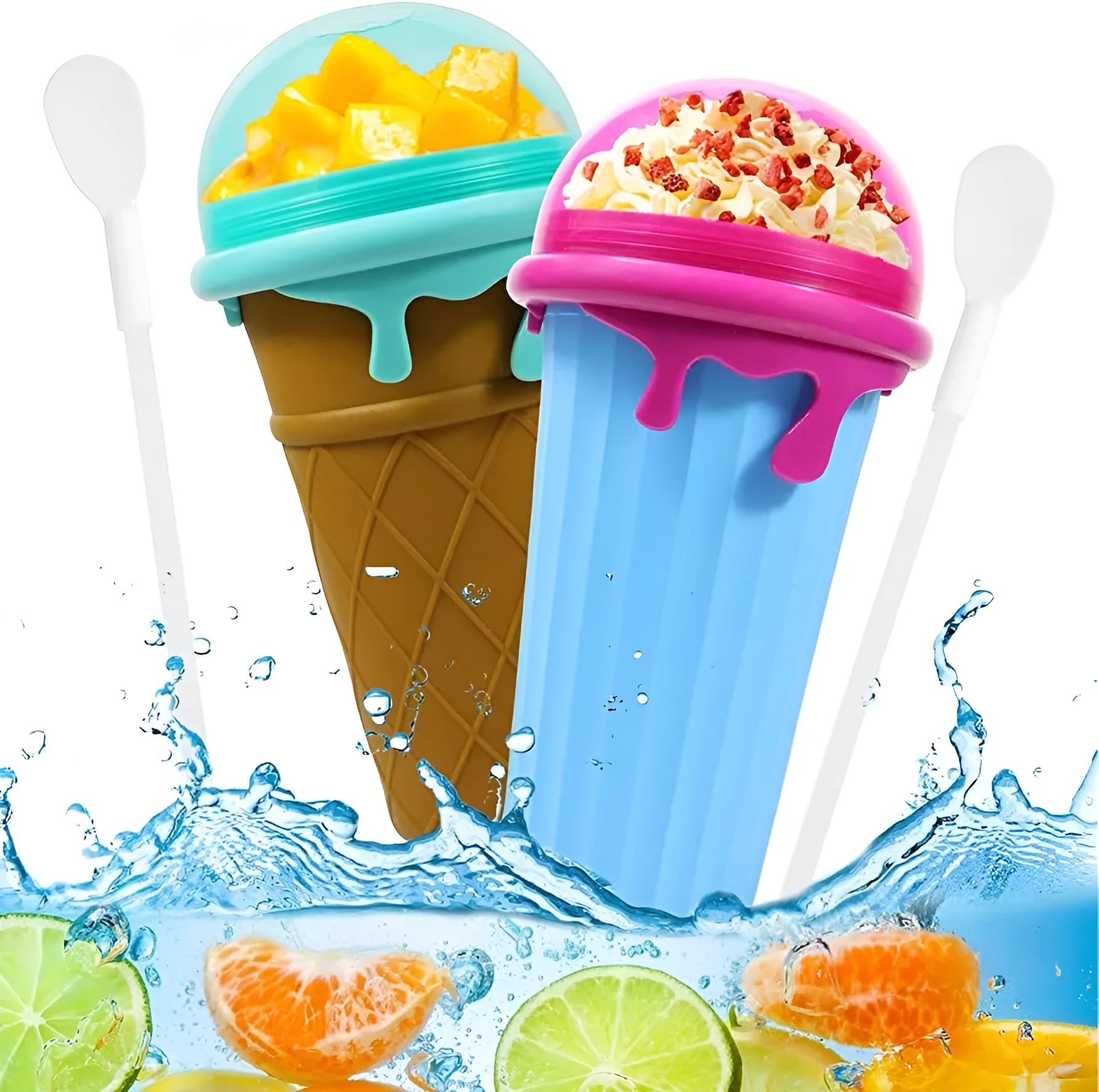 Blue 500ml silicone slushy maker cup for homemade smoothies and desserts