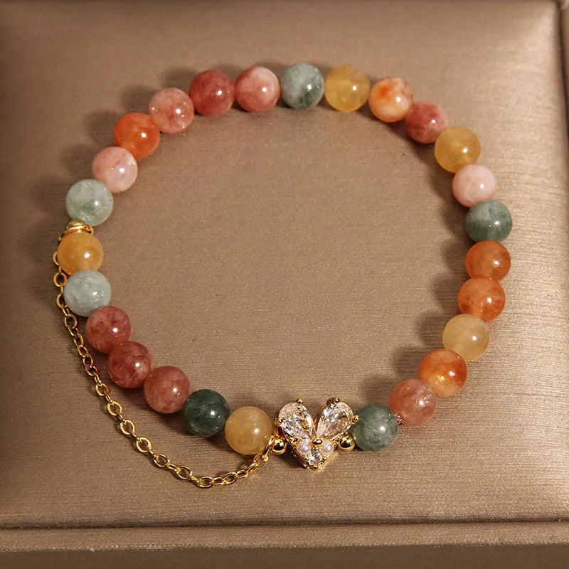 Fu Lu Shou crystal bracelet with three V-shaped zircon charms on silver-tone chain