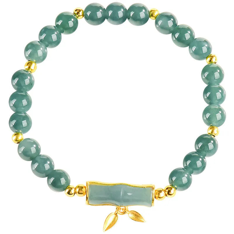 Women's high-rise bracelet with blue water round jade beads on S925 silver.