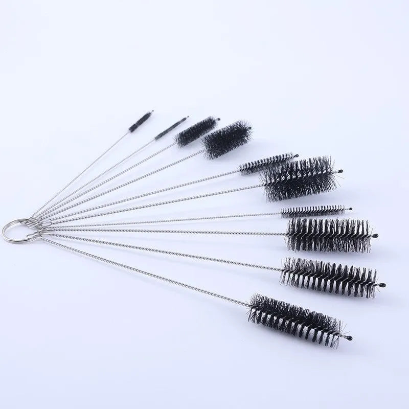 Nylon cleaning brush set with stainless steel handles for straws and narrow bottles