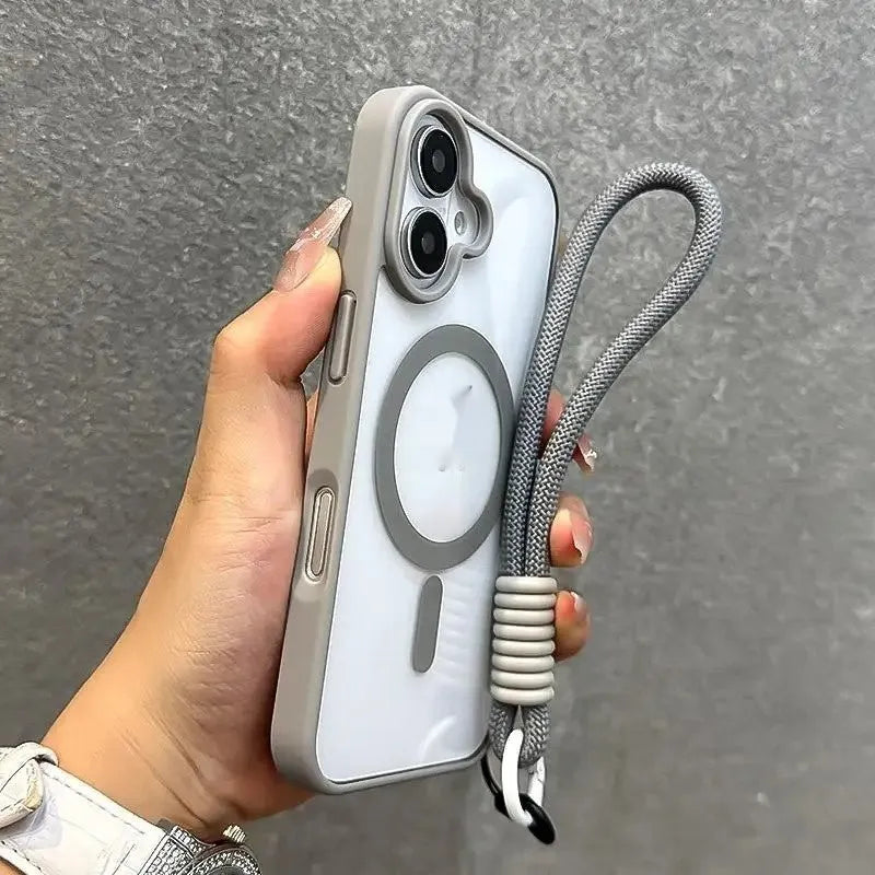 Skin-sensitive frosted magnetic phone case for iPhone with all-inclusive lens drop-resistant design in grey