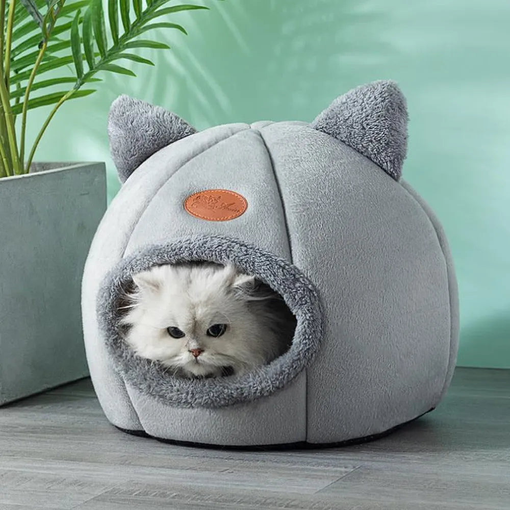 XL sized fully enclosed cat sofa bed with zippered flap in a soft plush interior