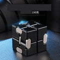 Zinc alloy infinity cube fidget toy in black or silver, showing rotating cubes on a 4cm scale.