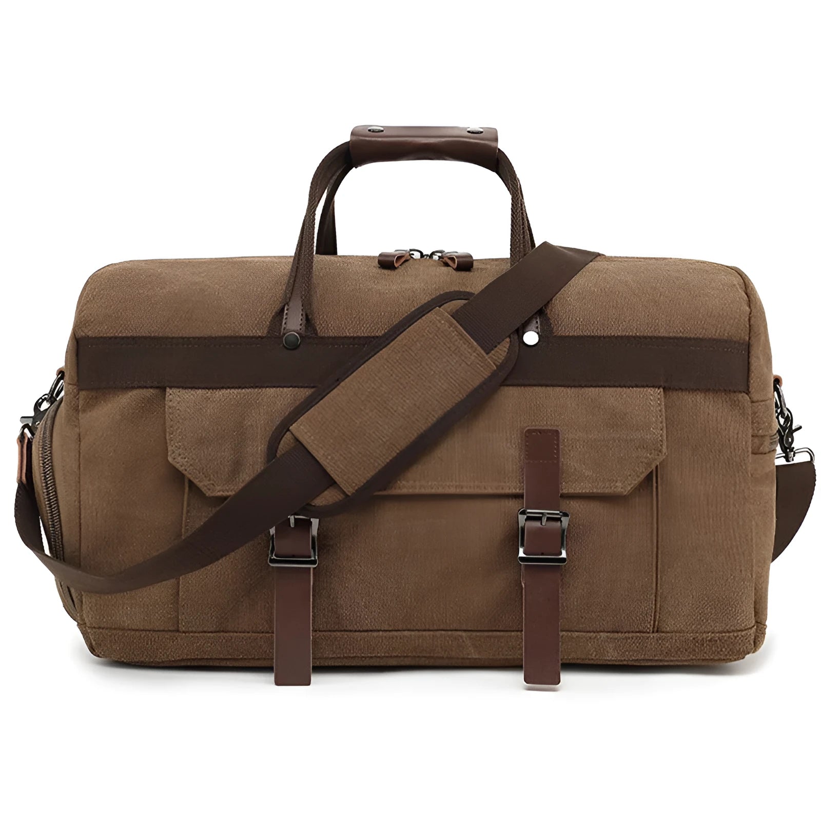 Large capacity canvas crossbody travel bag in retro style with sewing line detailing