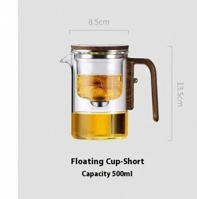 Glass tea pot with magnetic separation button, walnut wood handle, and Chinese style design