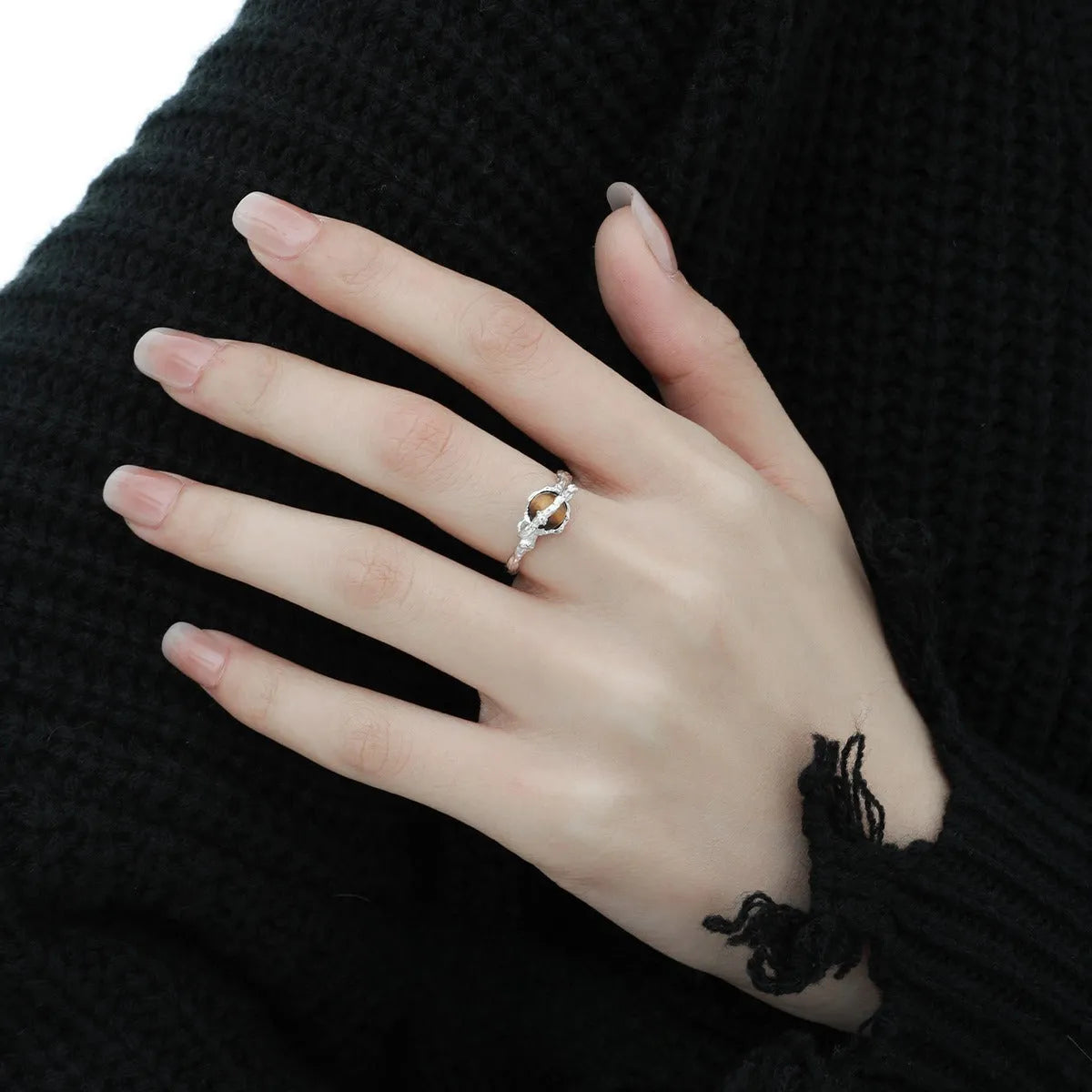 Adjustable Saturn open ring for women with white gold electroplated finish on silver