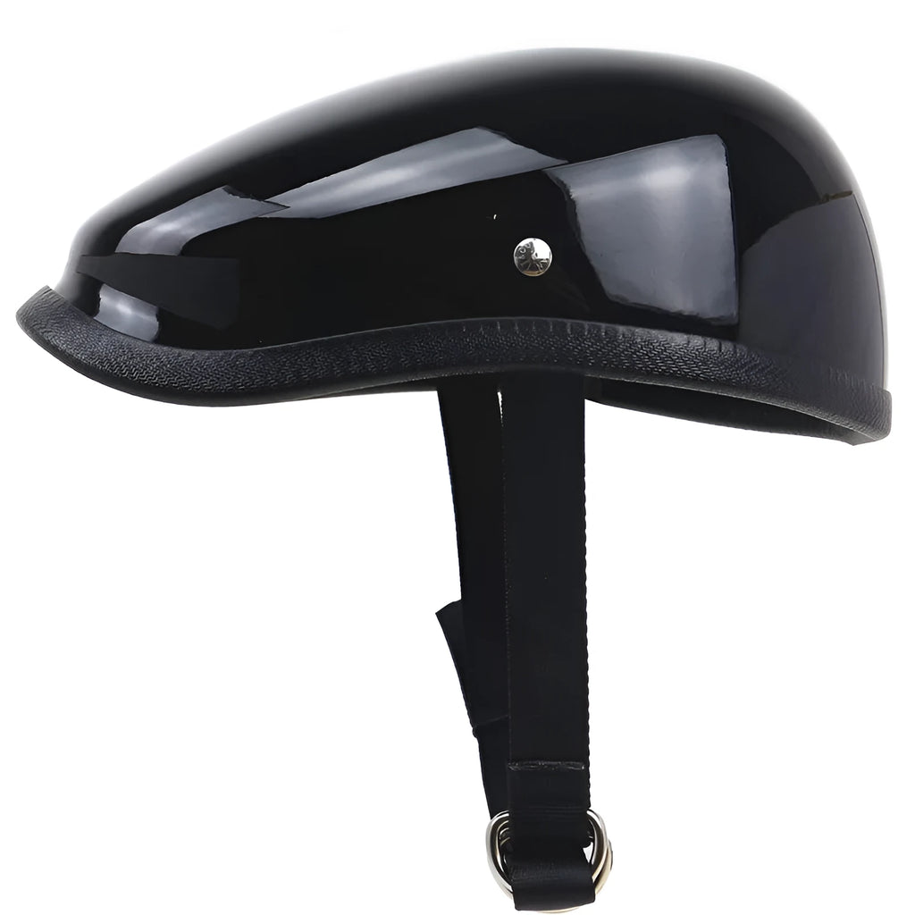 Bright black Japanese beret half helmet, hand-made fiberglass, sizes S to XXL