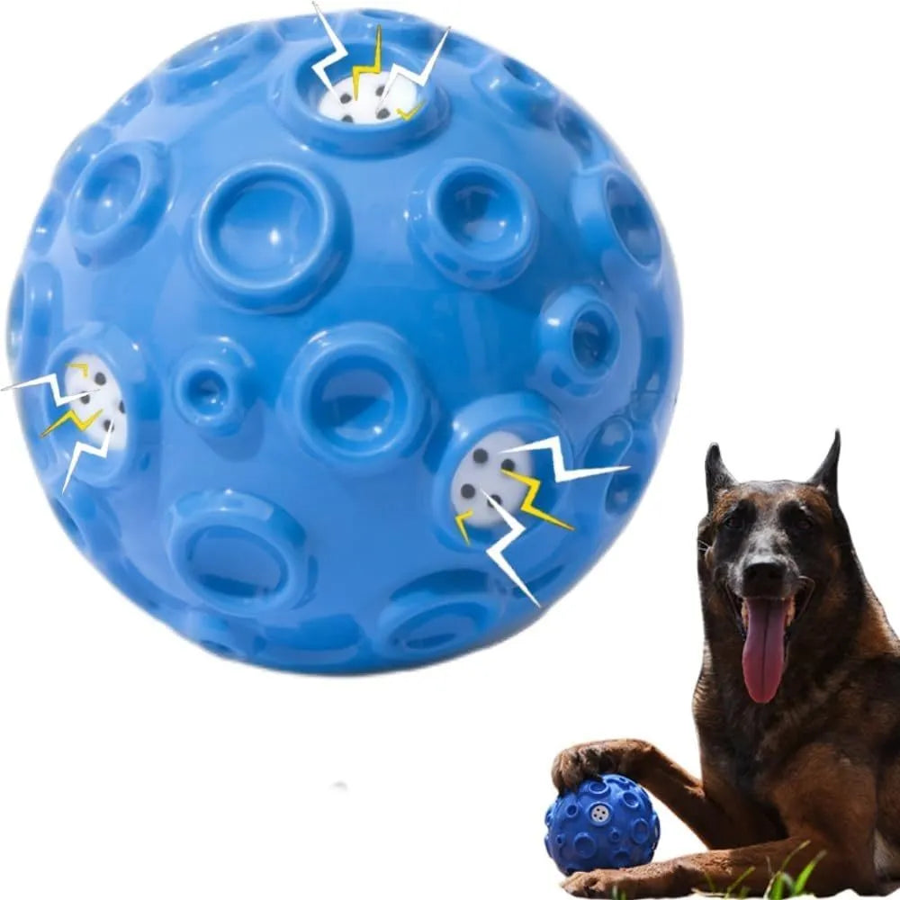 Durable interactive dog toy ball with meteorite bumps and magical squeaky sound in multiple colours