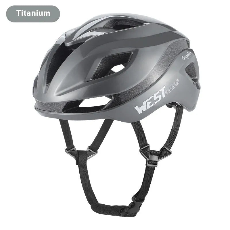 Adult unisex road bike helmet in various colours showing integrated safety design