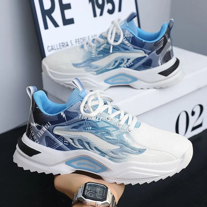 Men's spring casual sports mesh shoes synthetic leather upper rubber sole front lace-up round toe black and white 3529