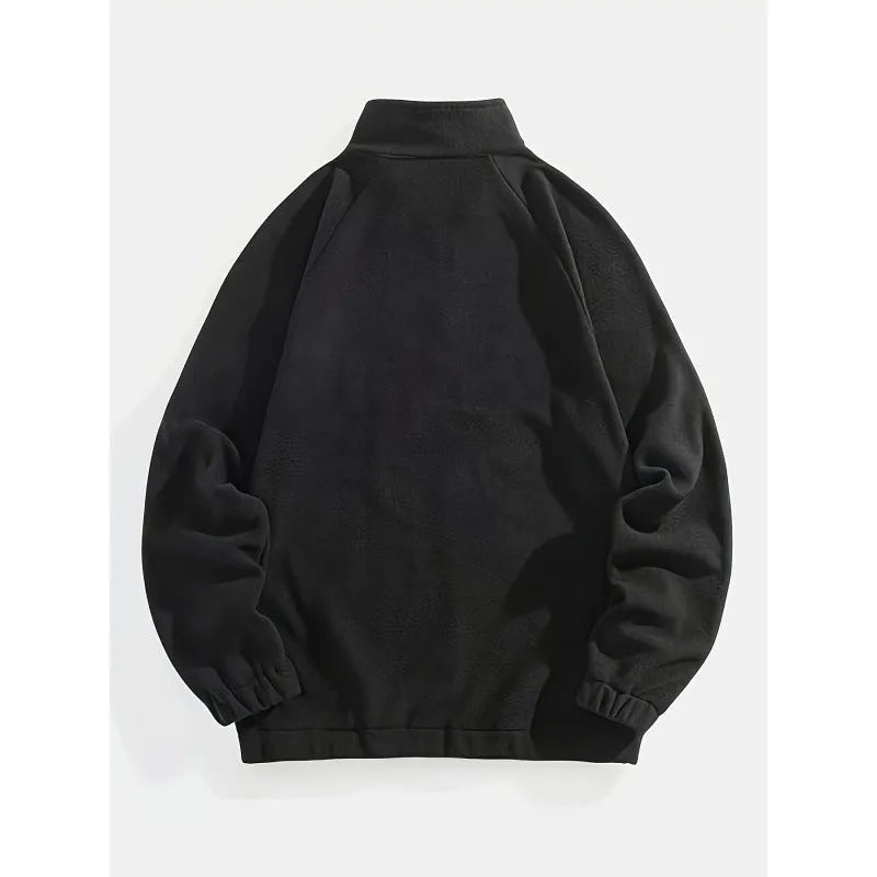 Men's plus size embroidered cardigan sweater in black or navy blue, long sleeve polyester knit, sizes XL to 6XL