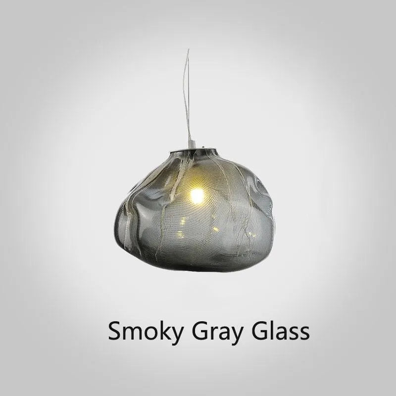 Modern glass chandelier with LED lighting in amber, clear or smoke grey colour options