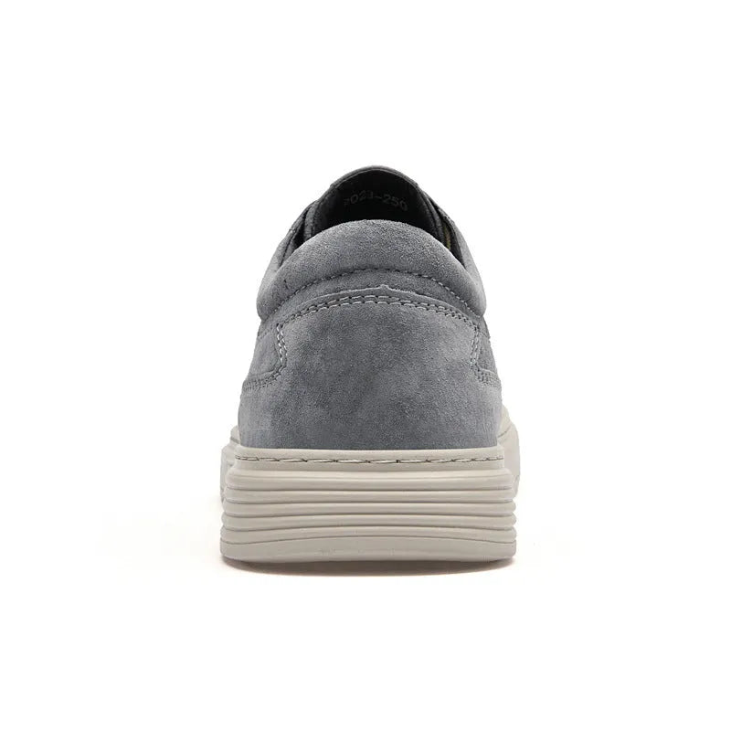 Men's grey casual leather sports shoes with rubber sole and lace-up front