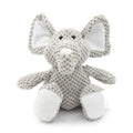 Soft plush dog chew toy in animal shape with internal squeaker for teeth cleaning and play.