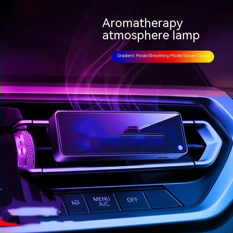 Black car air vent aromatherapy unit with LED lights and fragrance stick slot