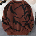 Red graffiti jacquard pullover with long sleeves and loose fit for male teenagers