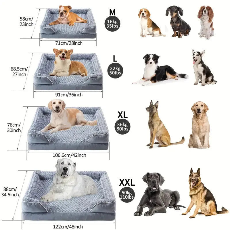 Light grey waterproof dog kennel pad with removable washable cover next to a dog crate.